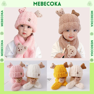 Mũ len gấu lông cừu cho bé kèm khăn chéo quàng cổ 6 tháng - 3 tuổi loại cao cấp
