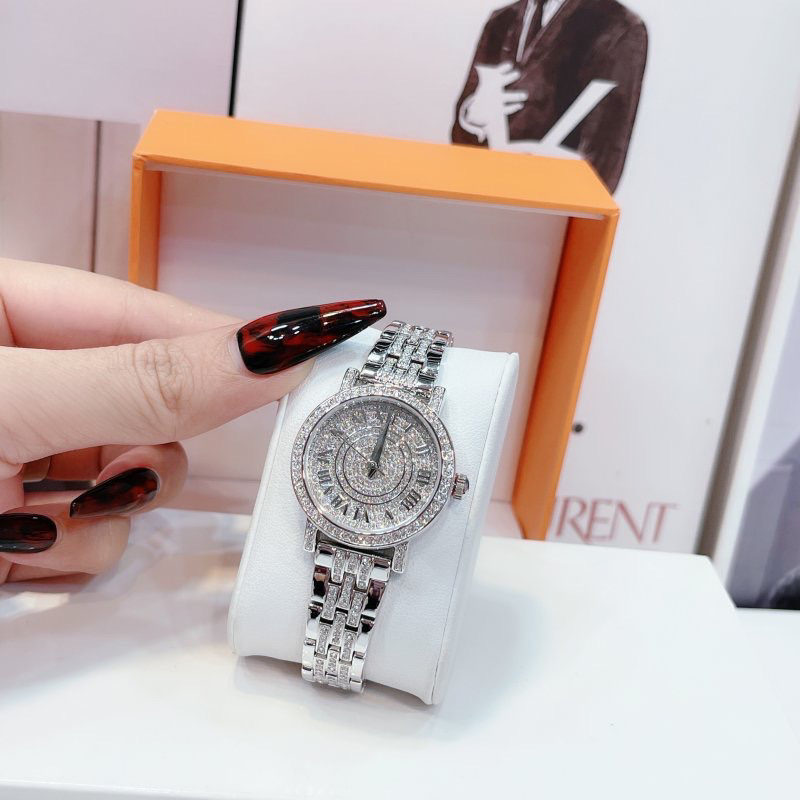 Đồng hồ nữ Davena 61620 mặt tròn đính đá trắng dây kim loại chính hãng