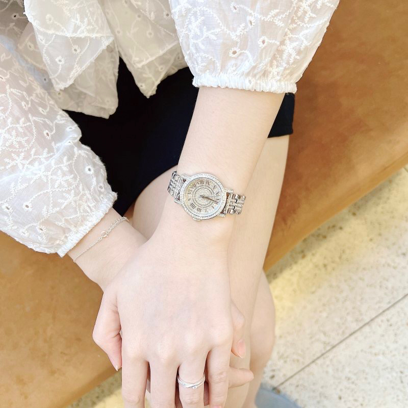 Đồng hồ nữ Davena 61620 mặt tròn đính đá trắng dây kim loại chính hãng