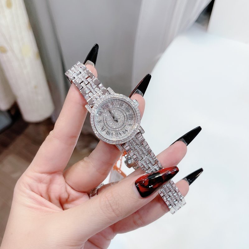 Đồng hồ nữ Davena 61620 mặt tròn đính đá trắng dây kim loại chính hãng