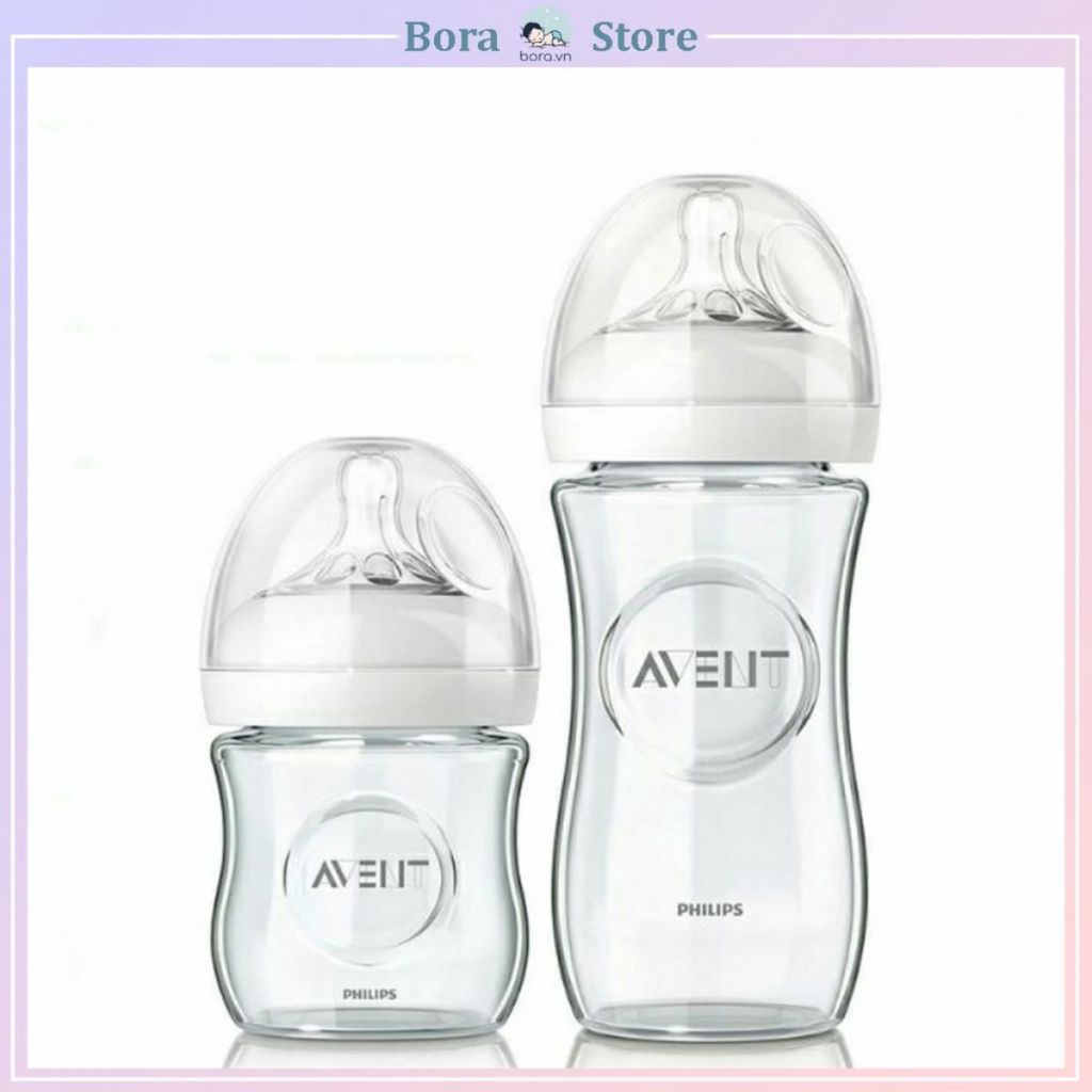 Bình sữa Avent Natural thủy tinh 60ml 120ml 240ml Được chọn núm 0 - YCam