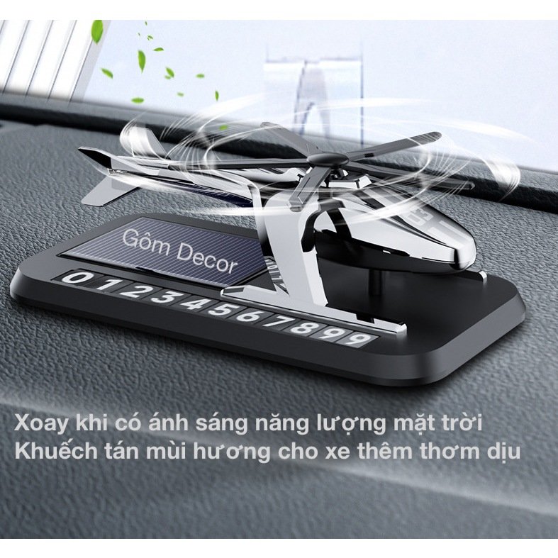 Bảng số điện thoại kèm nước hoa năng lượng mặt trời hình máy bay trực thăng gắn taplo ô tô