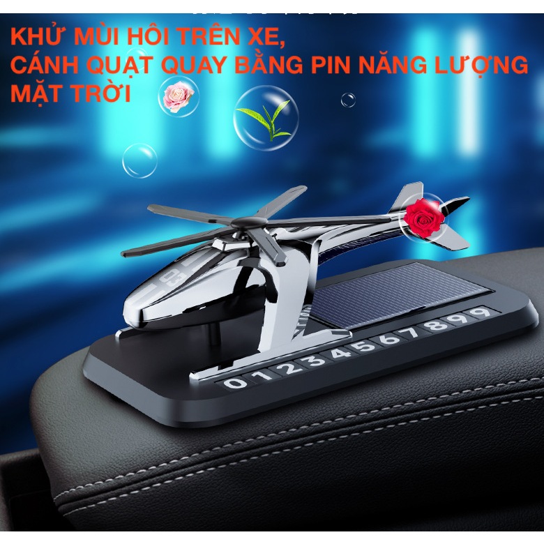 Bảng số điện thoại kèm nước hoa năng lượng mặt trời hình máy bay trực thăng gắn taplo ô tô