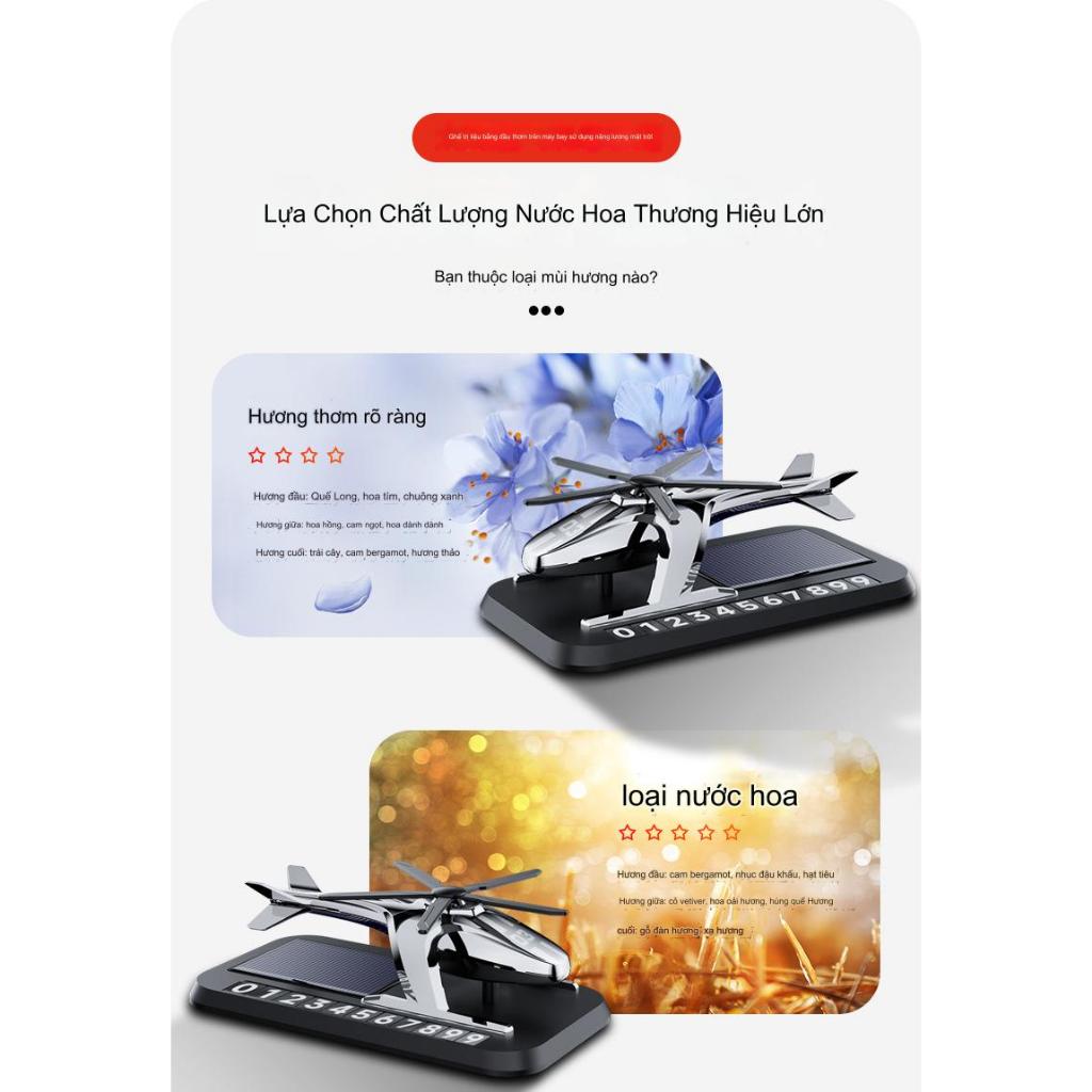 Bảng số điện thoại kèm nước hoa năng lượng mặt trời hình máy bay trực thăng gắn taplo ô tô