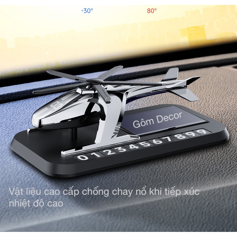 Bảng số điện thoại kèm nước hoa năng lượng mặt trời hình máy bay trực thăng gắn taplo ô tô