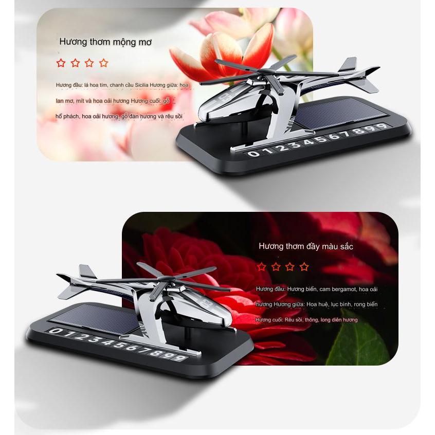 Bảng số điện thoại kèm nước hoa năng lượng mặt trời hình máy bay trực thăng gắn taplo ô tô