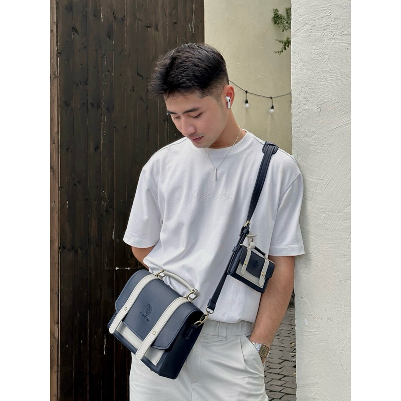 KHÔISTORE Cặp đeo chéo unisex 𝐓𝐚𝐛𝐢 có quai xách xanh navy xám size 25cm thiết kế thủ công tặng ví mini
