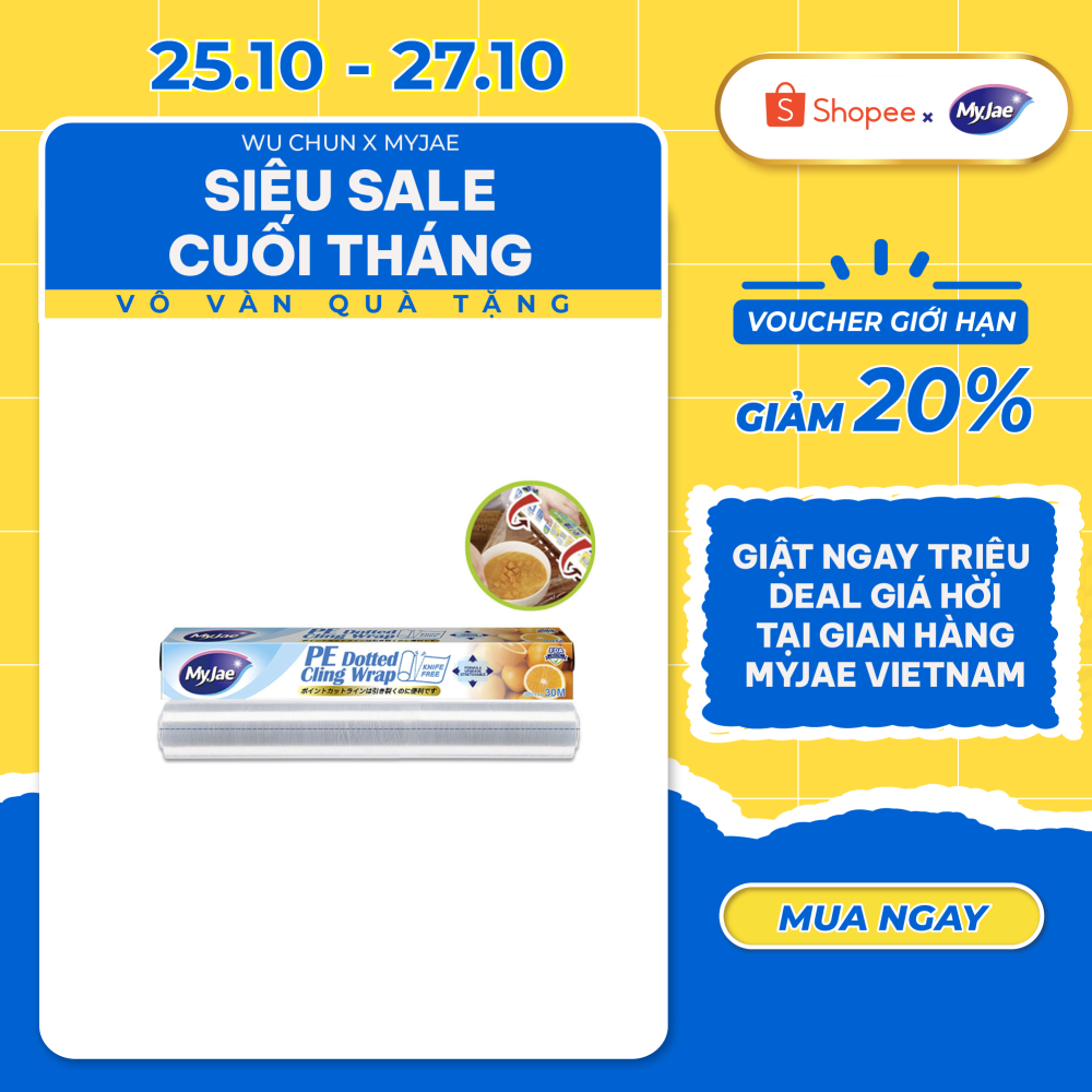 Màng bọc thực phẩm PE 30M MyJae, Dạng xé chấm đứt ,Màng bọc thực co giãn, Bảo quản thực phẩm