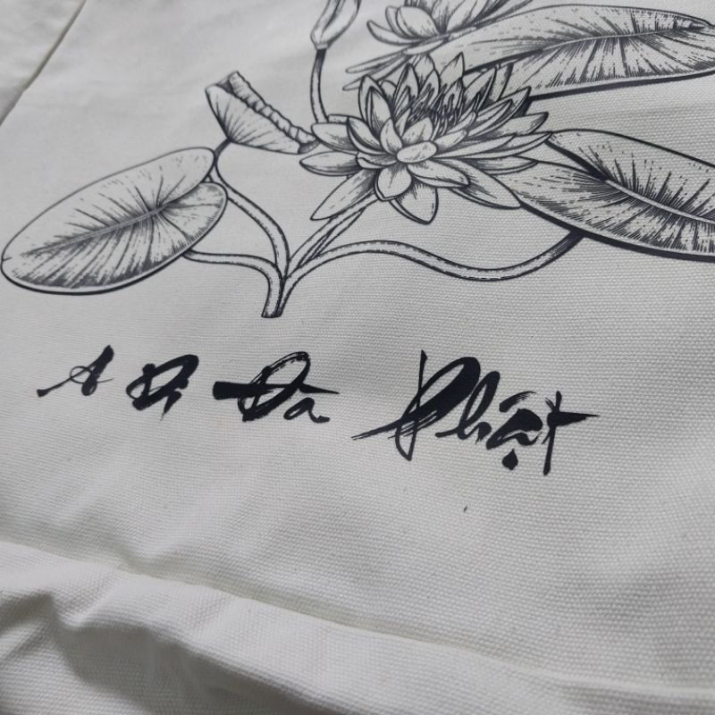 Túi đi chùa in hoa sen - vải canvas 37x32cm sâu 17