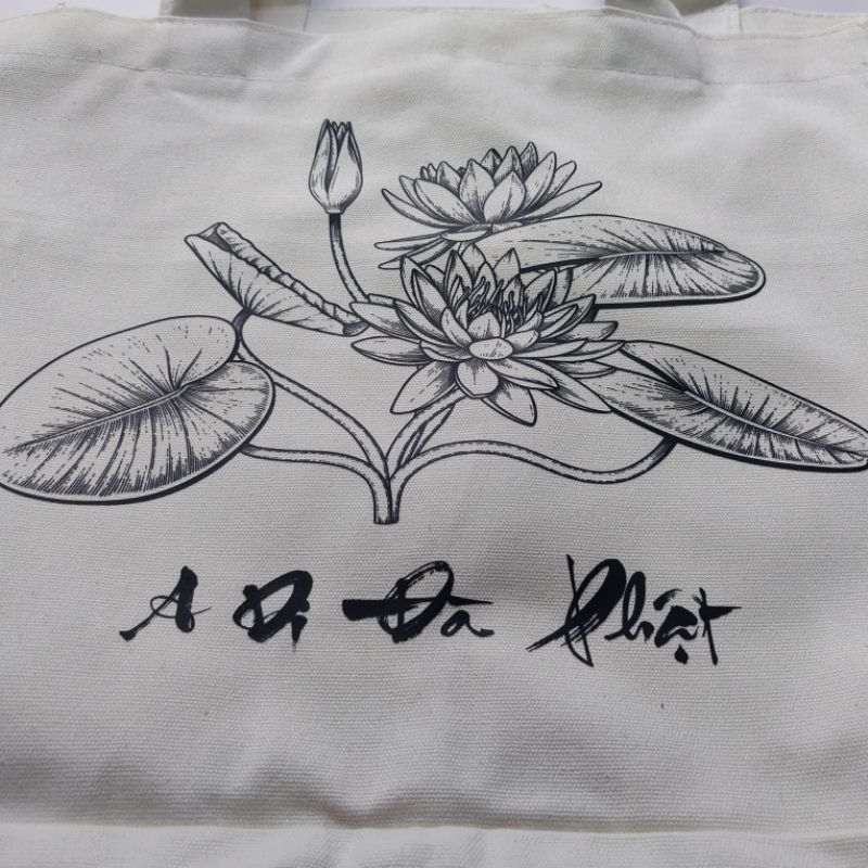 Túi đi chùa in hoa sen - vải canvas 37x32cm sâu 17