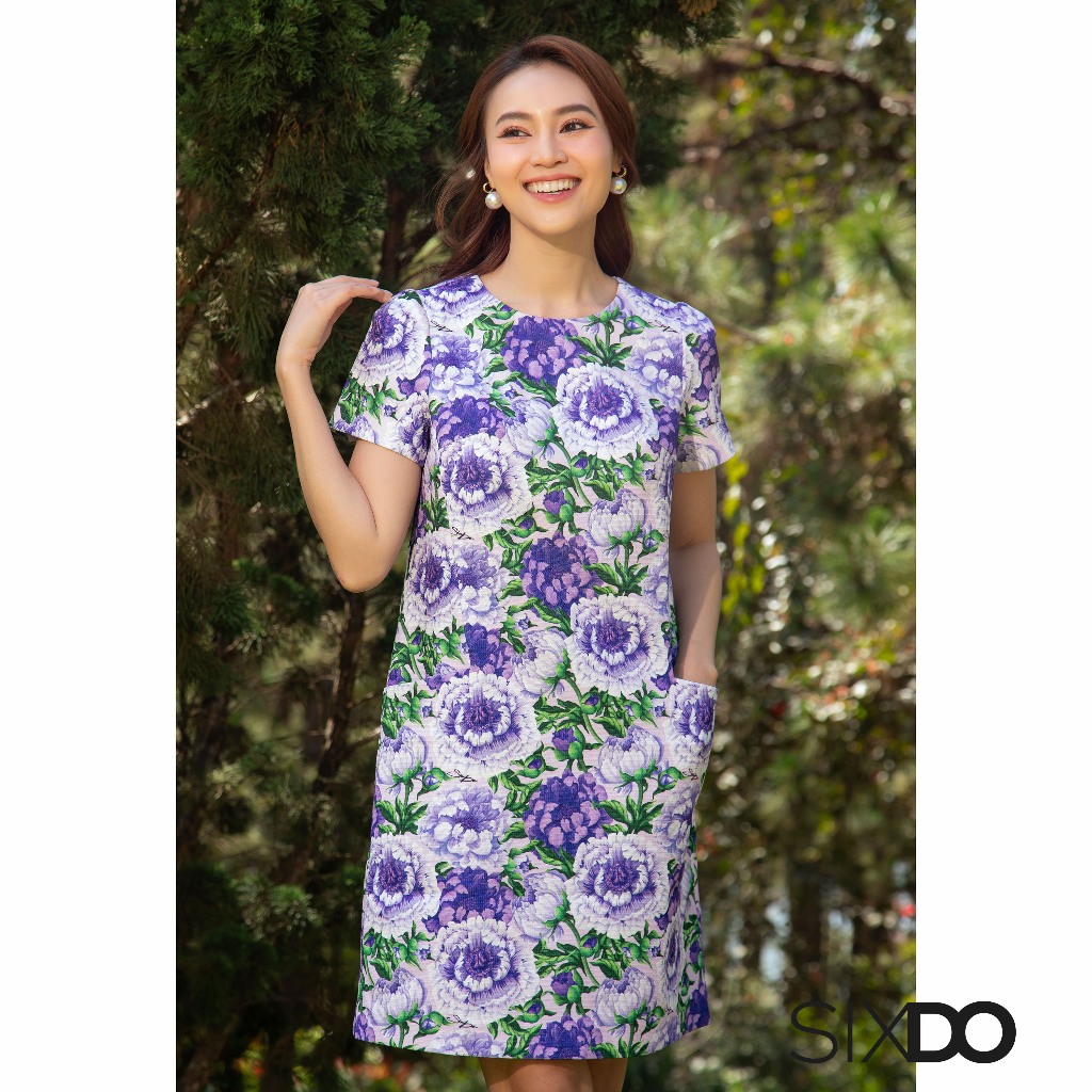 Đầm thô dáng suông hoa tím SIXDO (Purple Peony Mini Raw Dress)