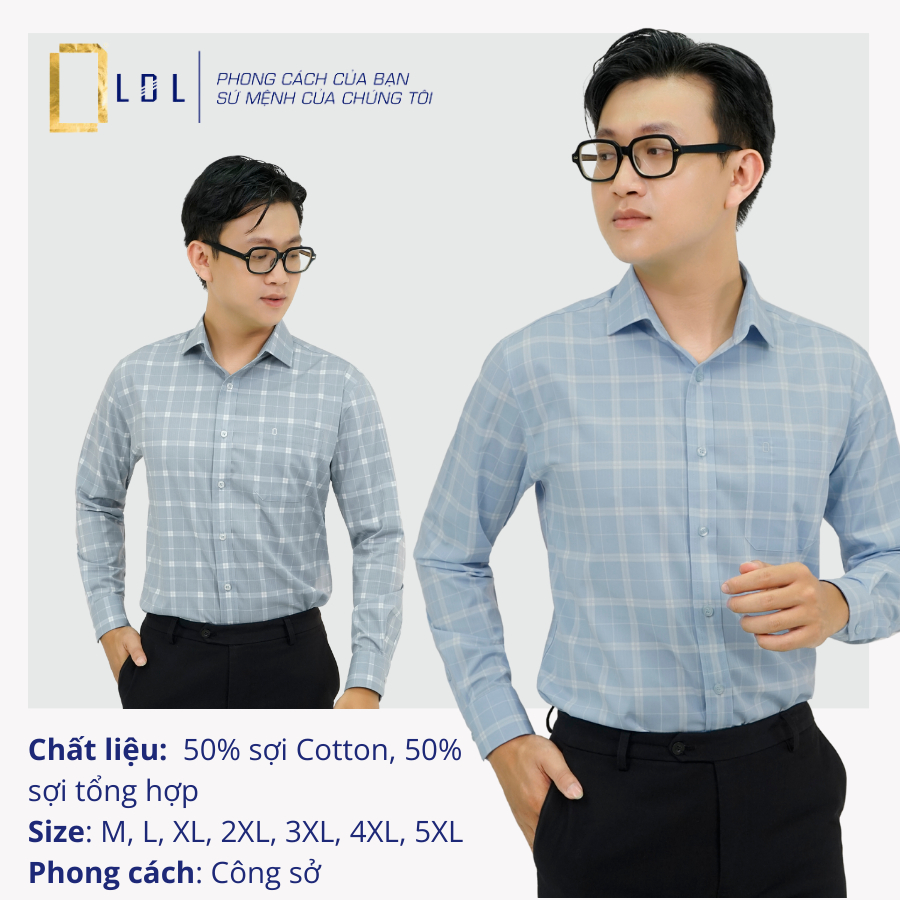 Áo Sơ Mi Sọc Cotton Dài Tay Có Túi Ngực Mêm Mịn , Thấm Hút Mồ Hôi, Hạn Chế Nhăn Nhàu, Kháng Khuẩn, Thương Hiệu LDL