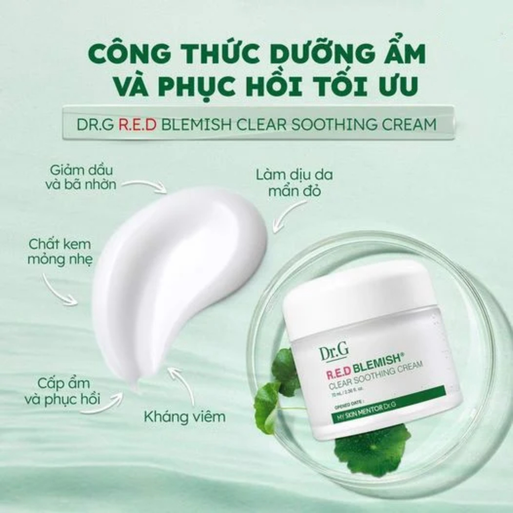 Kem dưỡng Dr.G R.E.D Blemish Clear Soothing Cream 70ml giúp dưỡng ẩm và phục hồi sâu cho da