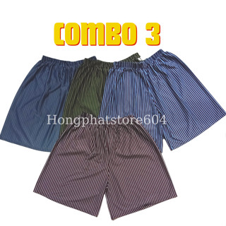 (60-85kg) Combo 3 Quần Đùi Nam Kẻ Sọc Thun Co Giãn Có Túi Sau Mặc Ngủ, Mặc Nhà Thoáng Mát Hongphatstore