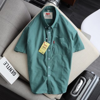 Áo sơ mi nam ngắn tay cao cấp LVS màu XANH LÁ vải Oxford The Men Show