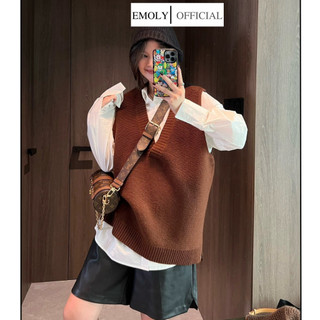 [SẴN] Áo gile nữ, áo gile len dáng rộng cổ V phong cách Hàn Quốc màu trơn Vintage Ulzzang màu xanh, màu tím - 001