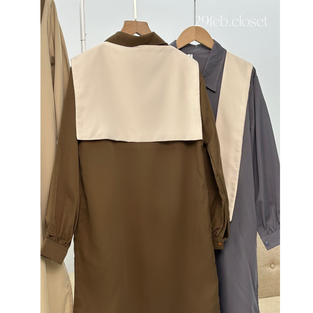 Váy Sơ Mi Nữ Dài Tay Phối Vạt Thủy Thủ Rời 29feb.closet Dáng Suông Dài Mùa Thu Đông - V160