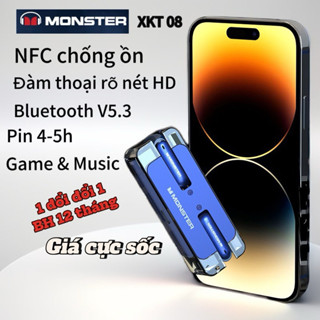 Tai nghe Bluetooth MONSTER XKT08, Bluetooth V5.3, tai nghe không dây true wireless chính hãng BH, cảm ứng có mic thoại