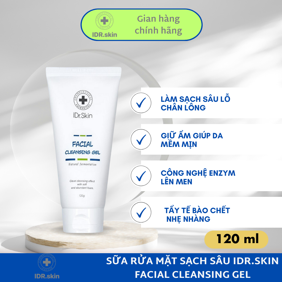 Sữa rửa mặt sạch sâu IDr.Skin Facial Cleansing Gel hỗ trợ phục hồi phục hồi và tái tạo da 120g (Idr Skin)