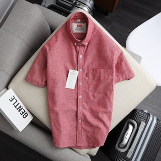 Áo sơ mi nam ngắn tay cao cấp LVS màu HỒNG vải Oxford The Men Show