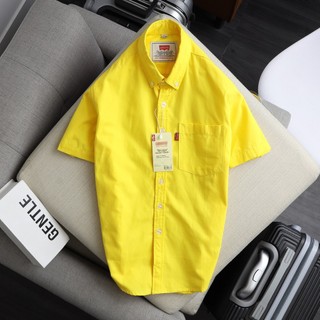 Áo sơ mi nam ngắn tay cao cấp LVS màu VÀNG vải Oxford The Men Show