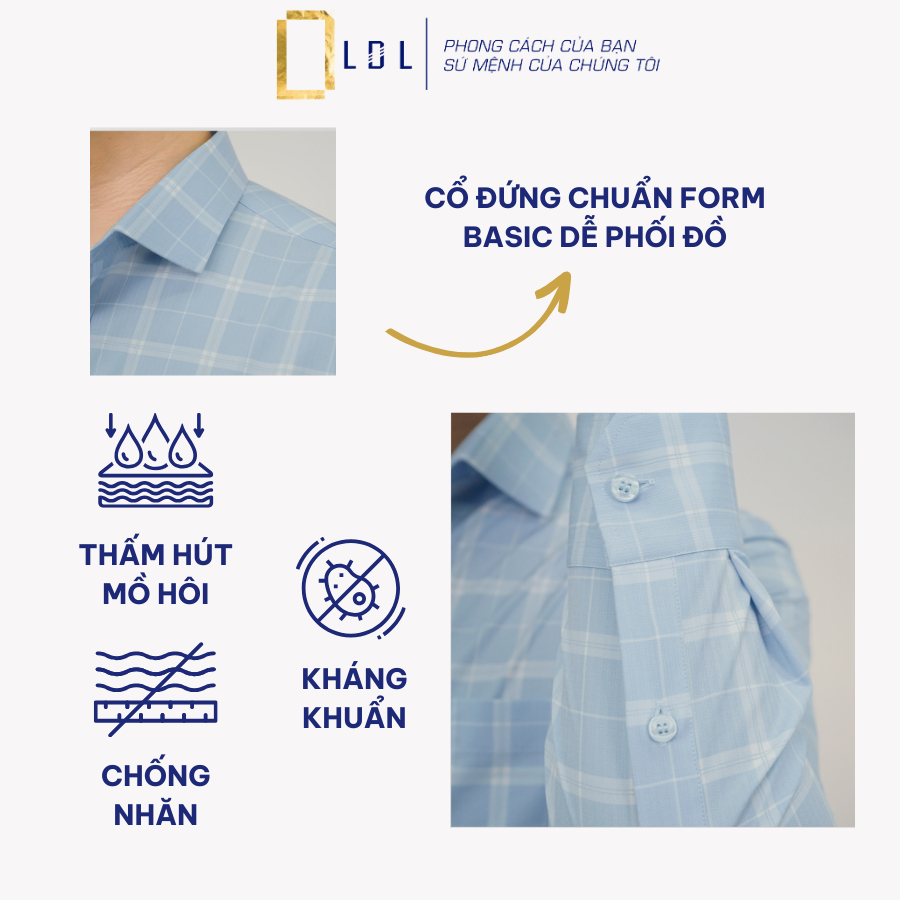 Áo Sơ Mi Sọc Cotton Dài Tay Có Túi Ngực Mêm Mịn , Thấm Hút Mồ Hôi, Hạn Chế Nhăn Nhàu, Kháng Khuẩn, Thương Hiệu LDL