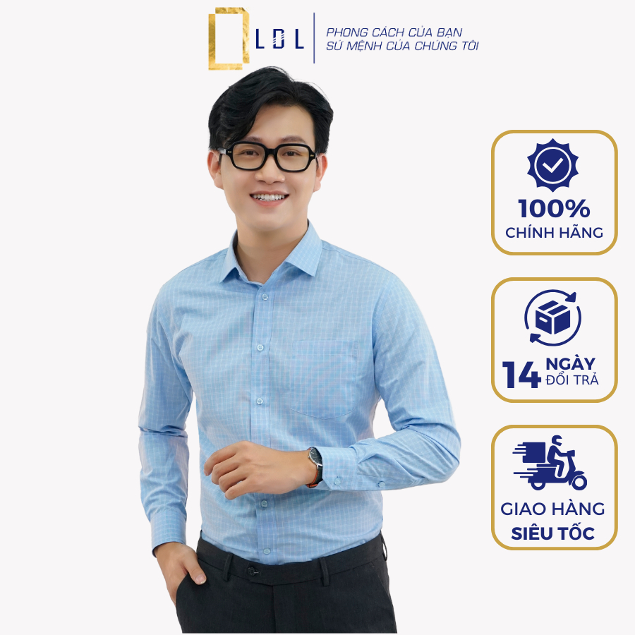Áo sơ mi dài tay kẻ caro chất liệu BAMBOO hạn chế nhăn nhàu, thấm hút mồ hôi thương hiệu LDL -SM 14,20