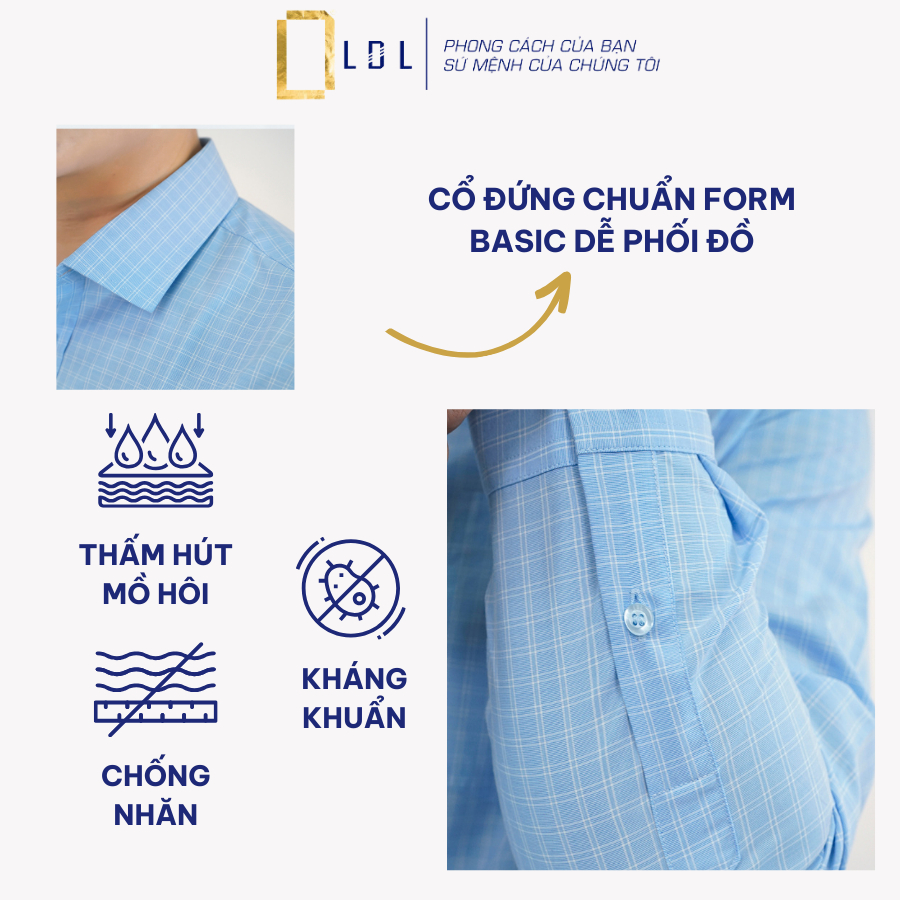 Áo sơ mi dài tay kẻ caro chất liệu BAMBOO hạn chế nhăn nhàu, thấm hút mồ hôi thương hiệu LDL -SM 14,20