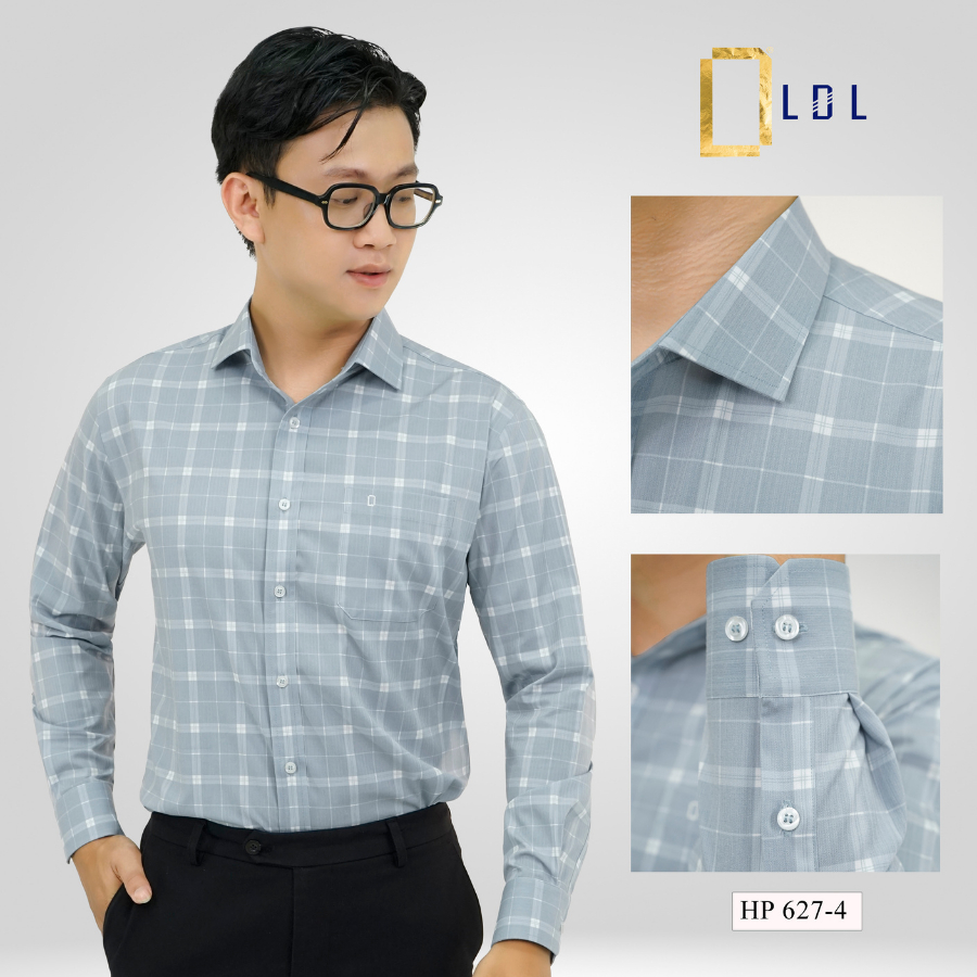 Áo Sơ Mi Sọc Cotton Dài Tay Có Túi Ngực Mêm Mịn , Thấm Hút Mồ Hôi, Hạn Chế Nhăn Nhàu, Kháng Khuẩn, Thương Hiệu LDL