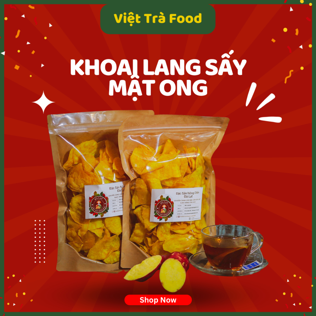 Khoai lang sấy, khoai lang sấy mật ong, khoai lang sấy giòn, khoai sấy, 250g, đồ ăn vặt, Việt Trà Food