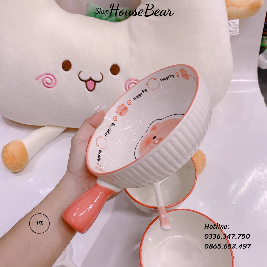 Bát sứ họa tiết heo hồng Happy Pig dễ thương 420ml