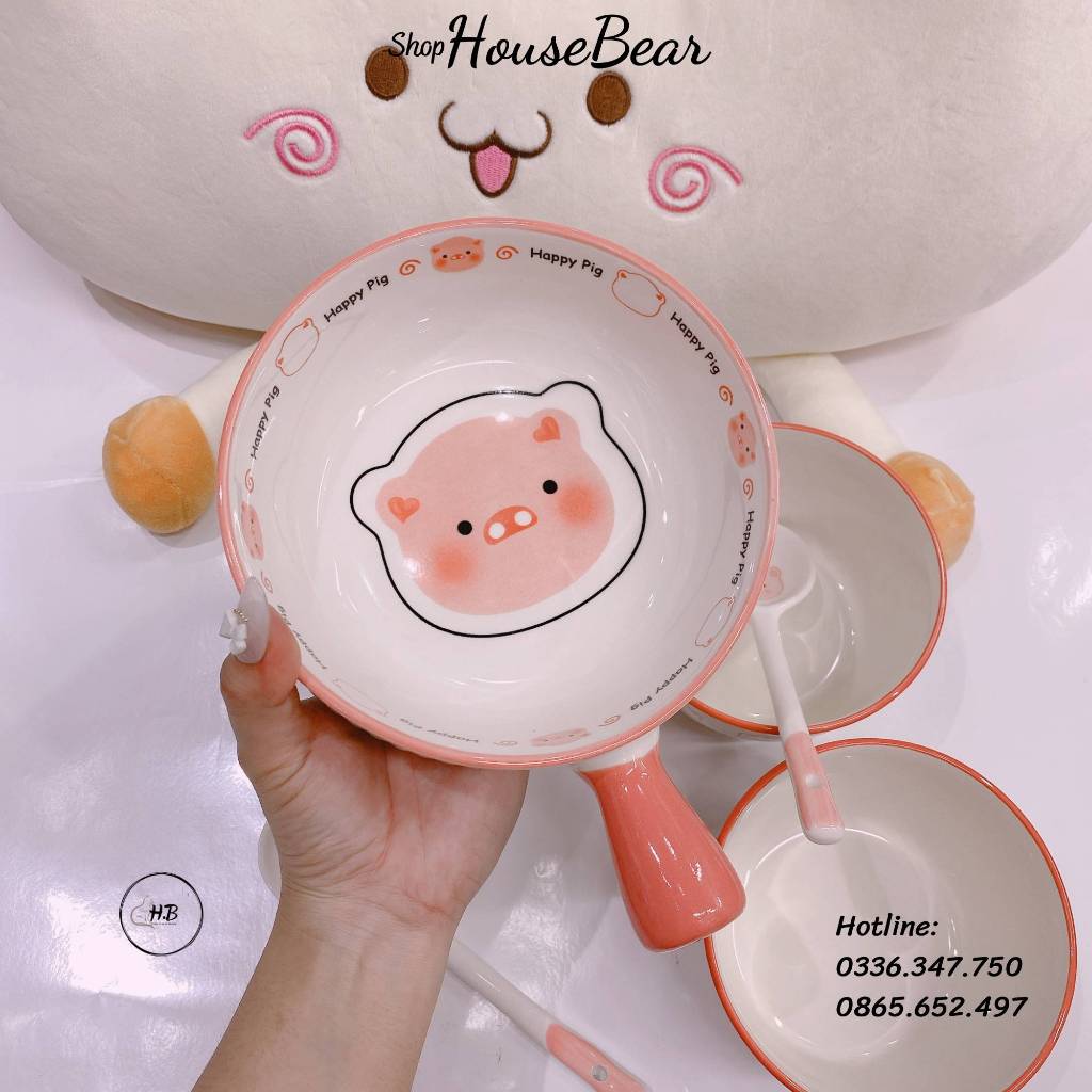 Bát sứ họa tiết heo hồng Happy Pig dễ thương 420ml