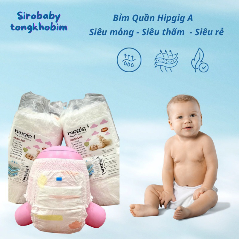 50 bỉm dán Hipgig A 50M, 50L,50XL, 50 XXL - sirobabytongkhobim