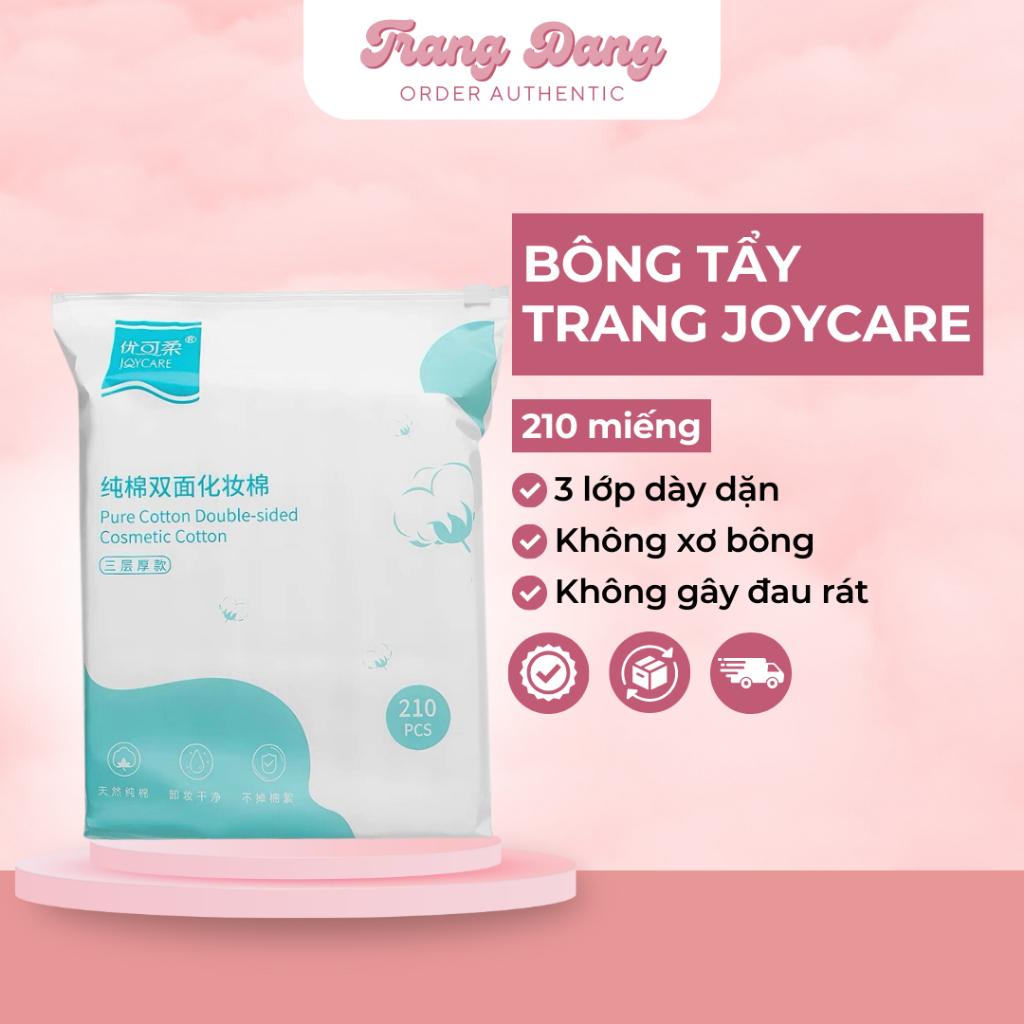 Bông tẩy trang Joycare gói 210 miếng mềm mịn, không xơ bông, không đau rát, 3 lớp dày dặn