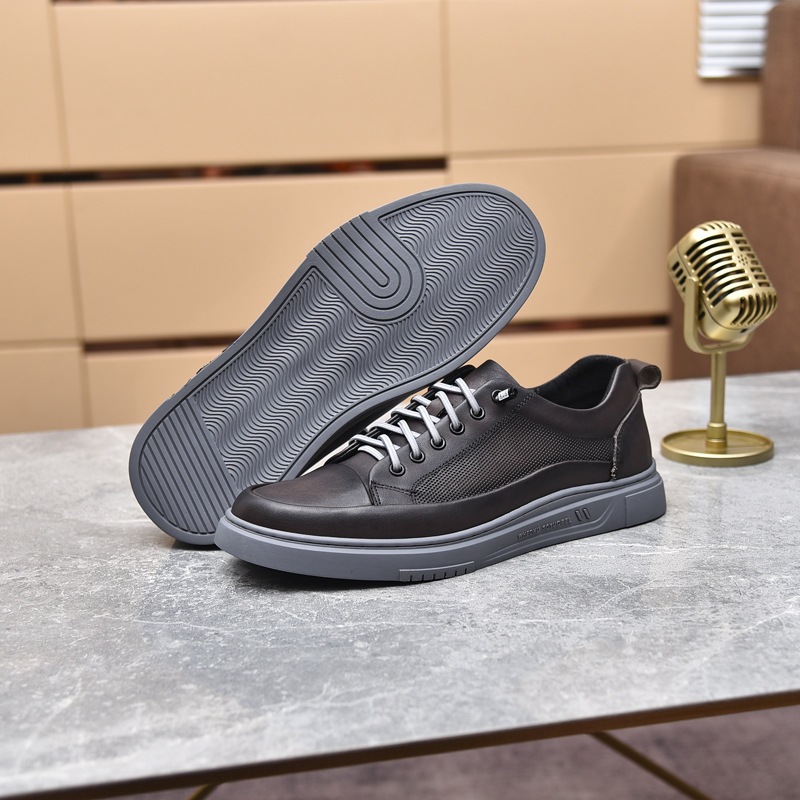 Giày Sneaker Nam cổ ngắn da bò Chính Hãng HT.NeO ,Giày nam 4 mùa trẻ trung 2 màu năng động, dây chun buộc họa tiết GN32