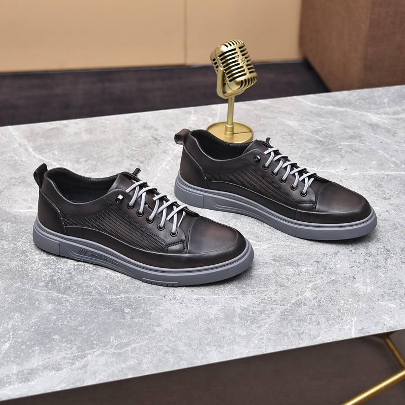 Giày Sneaker Nam cổ ngắn da bò Chính Hãng HT.NeO ,Giày nam 4 mùa trẻ trung 2 màu năng động, dây chun buộc họa tiết GN32