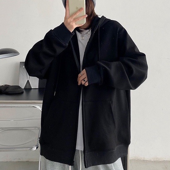 Áo khoác Hoodie Zip nam nữ Tay Phồng GUVIA, Áo khoác nỉ Trơn Dây Kéo nhiều màu form rộng Unisex