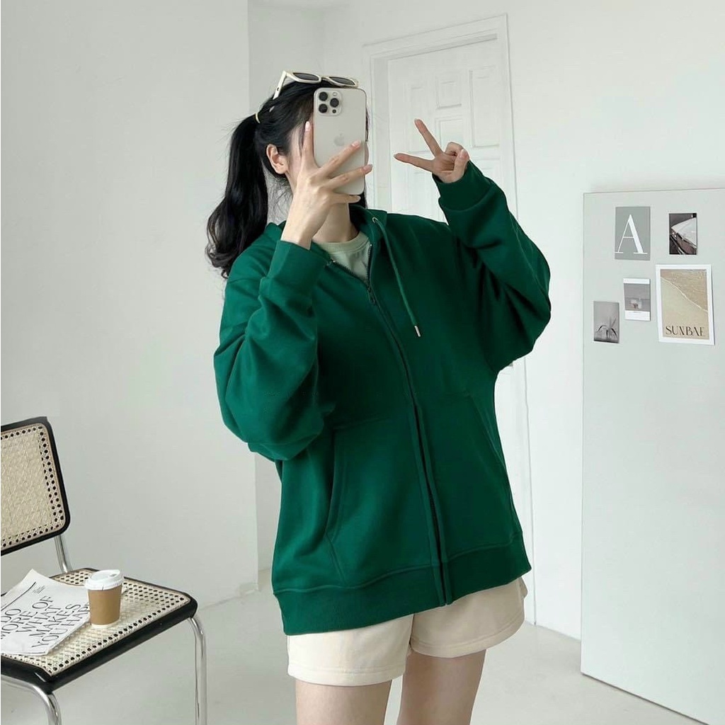 Áo khoác Hoodie Zip nam nữ Tay Phồng GUVIA, Áo khoác nỉ Trơn Dây Kéo nhiều màu form rộng Unisex
