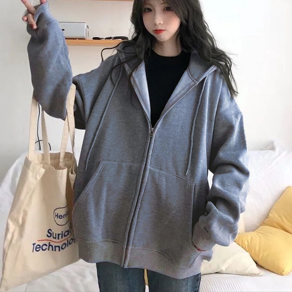 Áo khoác Hoodie Zip nam nữ Tay Phồng GUVIA, Áo khoác nỉ Trơn Dây Kéo nhiều màu form rộng Unisex
