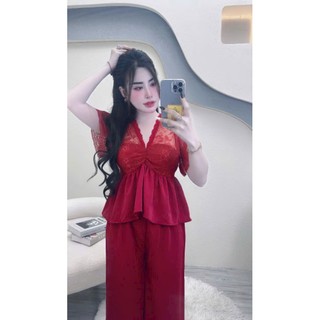 Bộ lụa phối ren tay ngắn. lụa mềm,mịn ko nhăn