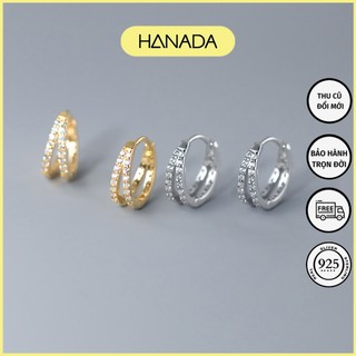 Khuyên Tròn Bạc 925 HANADA Vòng Tròn Đính Đá Song Song 1100 E2