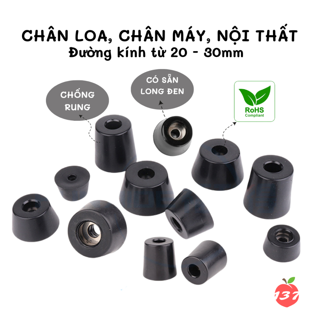 Đế cao su chống rung giảm chấn làm chân loa, chân máy, đồ nội thất, đường kính từ 20 - 30mm