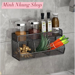 Kệ Đựng Hành Tỏi, Kèm Khay Đựng Gia Vị Dán Tường, Tiện Ích , Tặng Kèm Miếng Dán,