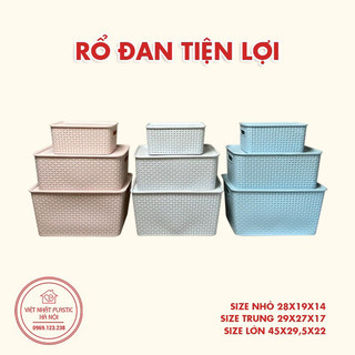 Rổ nhựa cỡ đại có nắp đậy việt nhật - rổ giả mây đựng đồ chơi, quần áo có nắp giá rẻ ms 3388