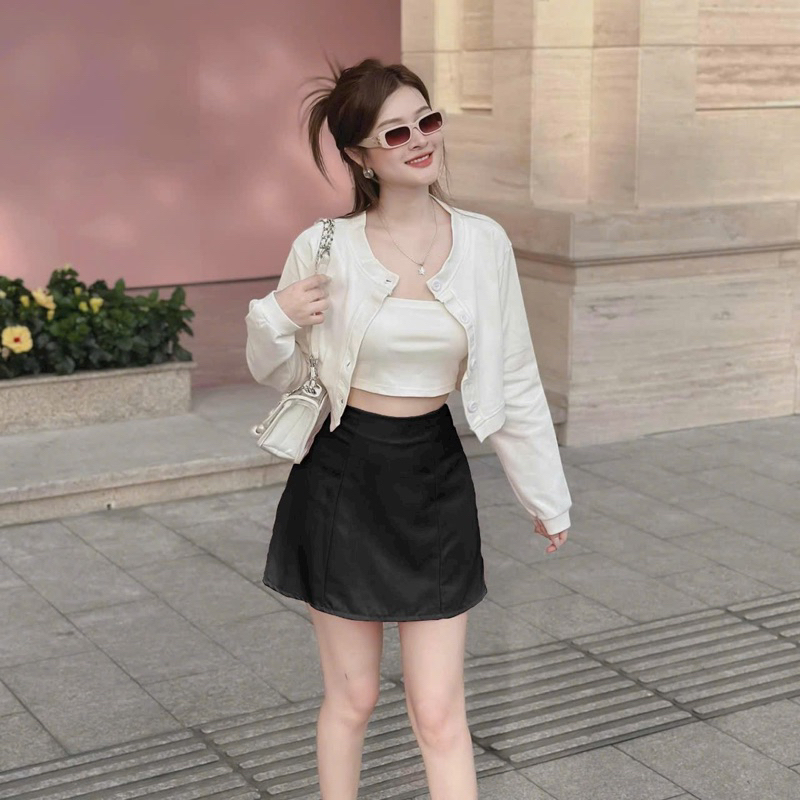 Sét 3 món áo khoác dài tay áo trong phối chân vay ngắn chữ a siêu xinh cho các nàng