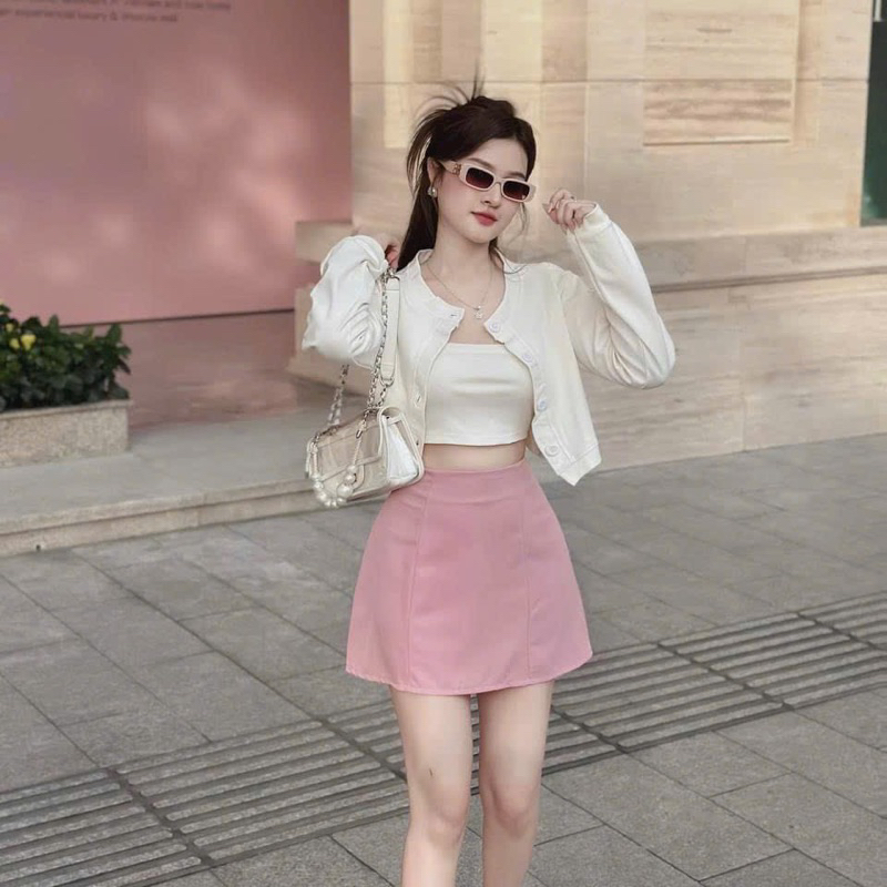 Sét 3 món áo khoác dài tay áo trong phối chân vay ngắn chữ a siêu xinh cho các nàng