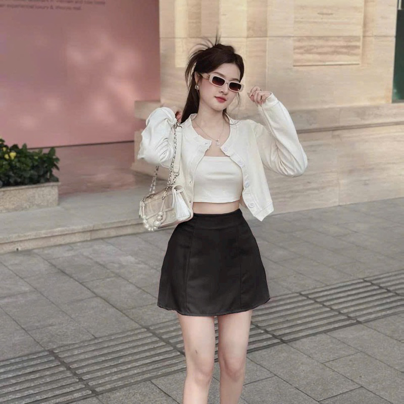 Sét 3 món áo khoác dài tay áo trong phối chân vay ngắn chữ a siêu xinh cho các nàng