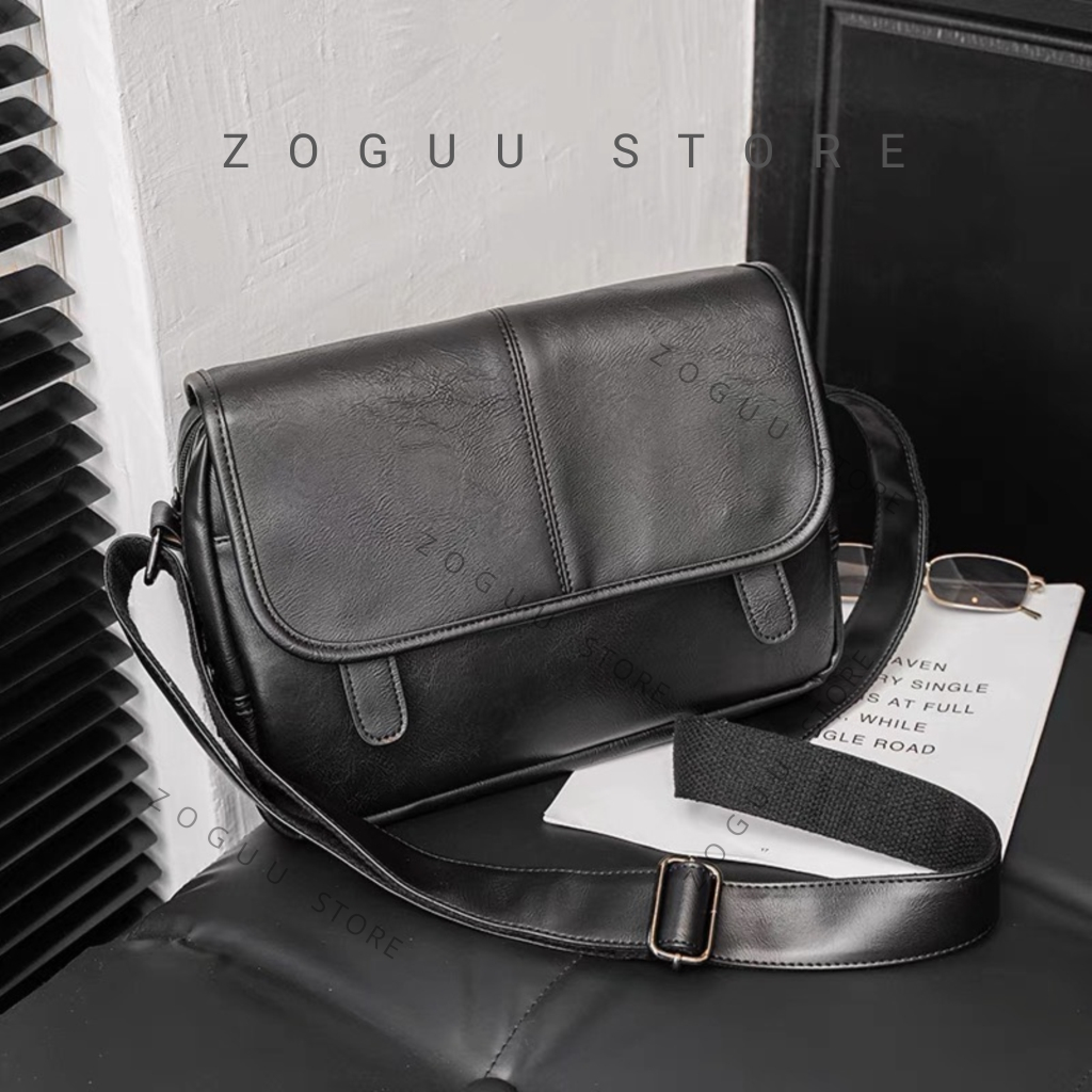 Túi đeo chéo da nam cao cấp, túi chéo nam đẹp nhiều ngăn, có 7 ngăn hình hộp đơn giản cho nam DNF301