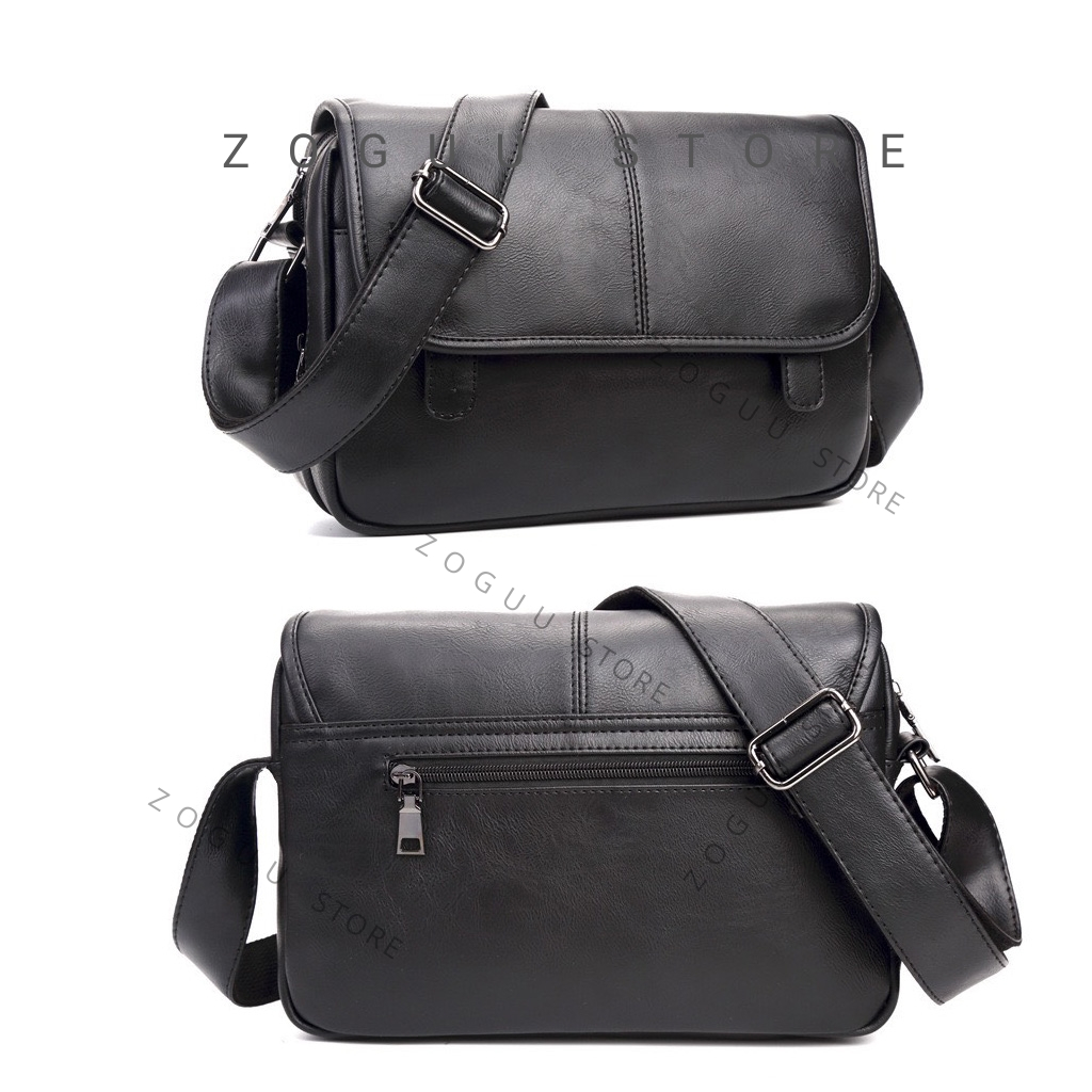 Túi đeo chéo da nam cao cấp, túi chéo nam đẹp nhiều ngăn, có 7 ngăn hình hộp đơn giản cho nam DNF301