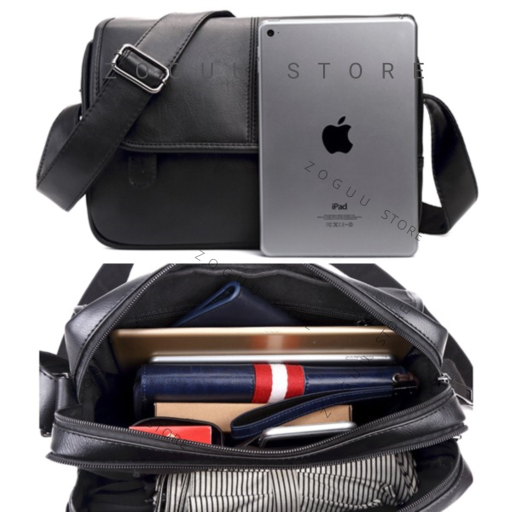 Túi đeo chéo da nam cao cấp, túi chéo nam đẹp nhiều ngăn, có 7 ngăn hình hộp đơn giản cho nam DNF301